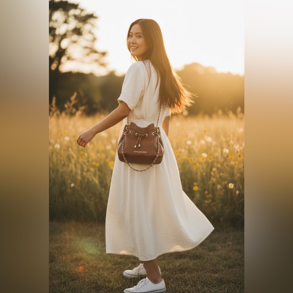 Louis Quatorze Brown Leather Shoulder Bag with Chain Strap